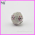 Silver beads for charm bracelets_charm Flower designs with bling CZ stones_Fashion jewelry micro pave CZ stones beads